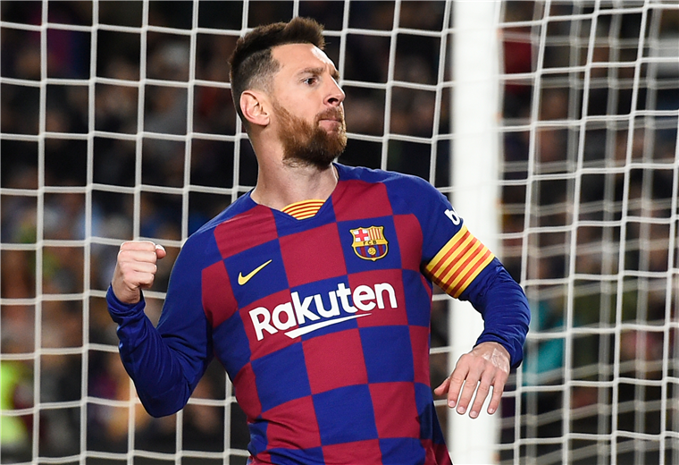 Lionel Messi festeja su triplete a favor de los azulgranas. Foto: AFP