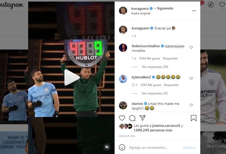 Captura de pantalla del video que publicó Agüero en Instagram