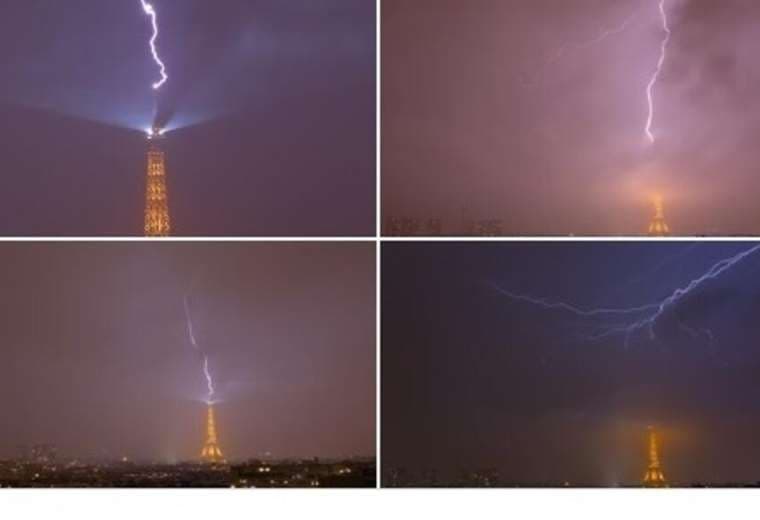 Tormenta eléctrica en París: las impresionantes imágenes de la Torre Eiffel alcanzada por un rayo